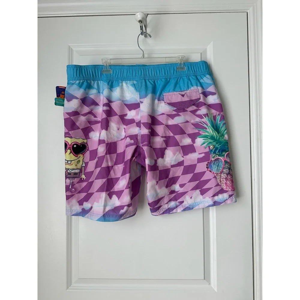 SpongeBob Squarepants Swim Trunks Shorts‎ Size XL Blue Beach Vacation Resort